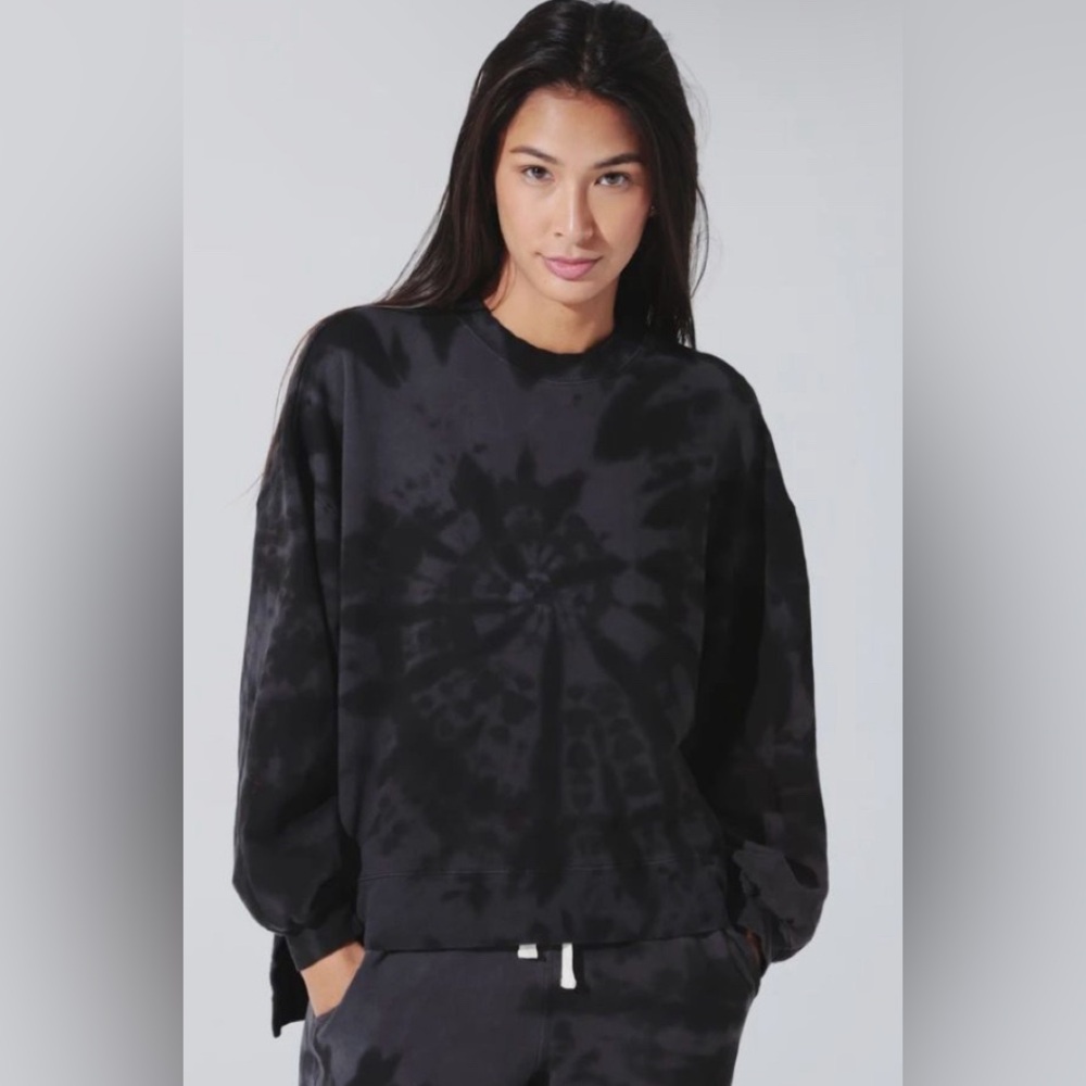Electric & Rose Neil Pullover Crewneck Sweatshirt Black Grey Tiedye Medium